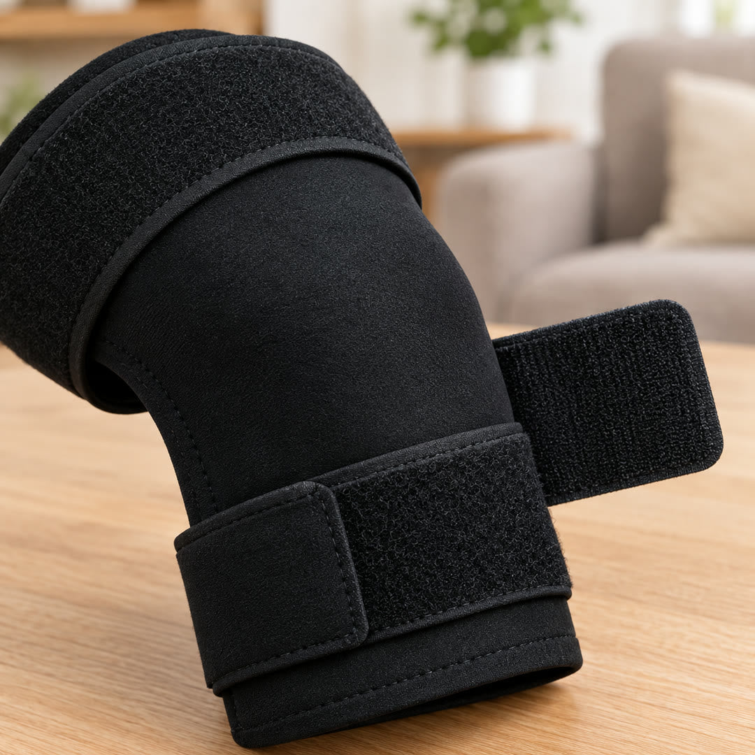 Detalle de las correas de velcro y el acabado de la rodillera