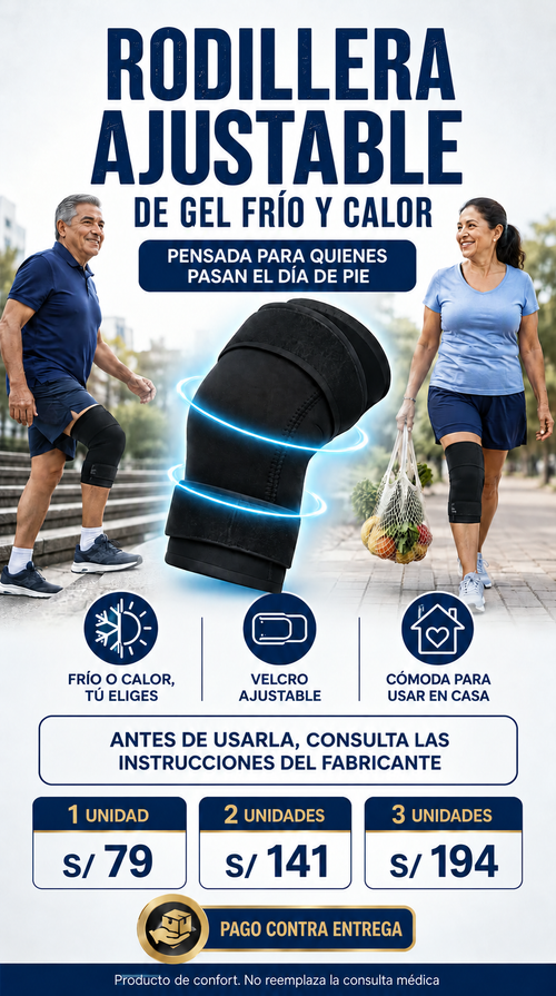 Pareja caminando con rodillera ajustable; antes de usarla, consulta las instrucciones del fabricante